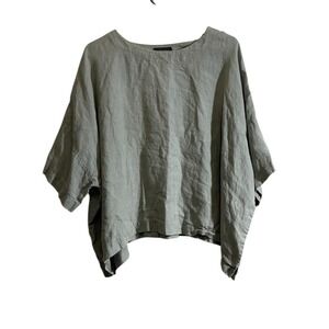 Eskandar Size 1 Top Shirt 100% Linen Boxy Drop Oversize Lagenlook Luxury
